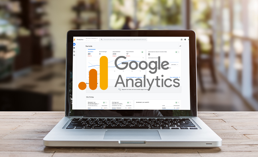 Bärbar dator som visar startsidan på Google Analytics