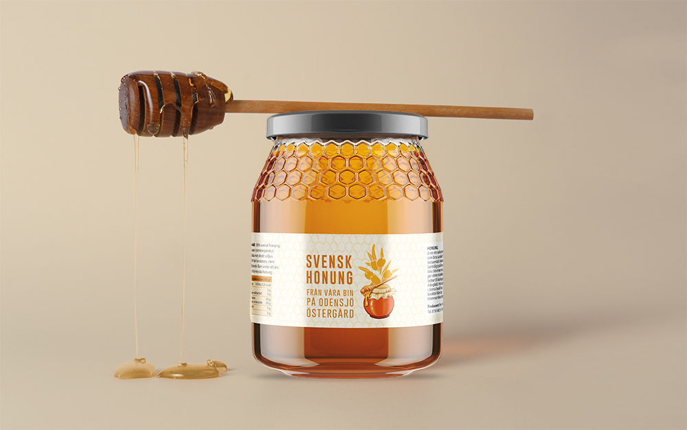bilden visar honungsburk med etikettdesign